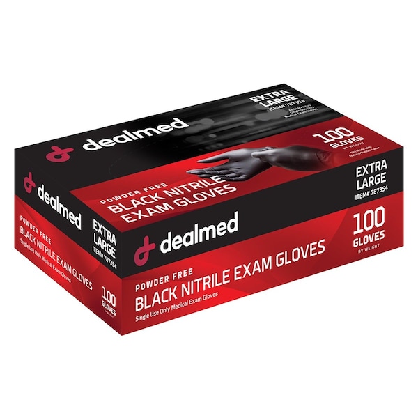 Dealmed Disposable Gloves, Exam Grade, Nitrile, Powder-Free, XL, 1000 PK, Black 787354 - main